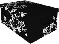 Merkloos Opbergbox - Zwart met witte bloemen - 49 l - 53 x 39 x 24 cm
