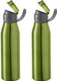 Merkloos Stricker Europe Aluminium waterfles/drinkfles met klepdop en handvat - 2x - groen - 650 ml