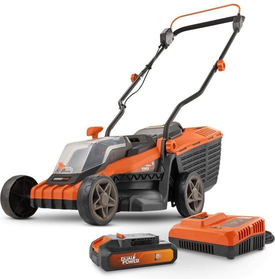 Powerplus Dual Power Accu-grasmaaier POWDPGLWS1 - 20 V, 340 mm Ø, met accu en lader, met 30 L grasopvangbak en achteruitworp