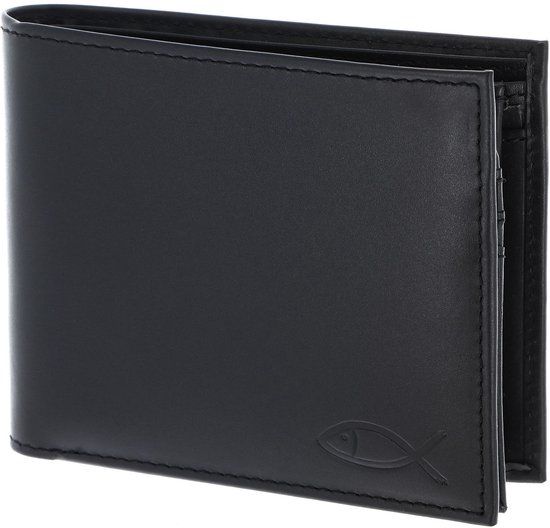 oxmox Leren portemonnee Leather RFID Protect Querscheinbörse Freedom Fish Embossed Black zwart