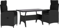 vidaXL - Eettafel Set - 3-delig - Zwart - Poly Rotan