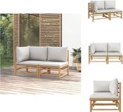vidaXL 2-delige Loungeset met kussens bamboe lightgrijs