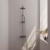 Brauer Gunmetal Edition Opbouw Thermostatische Regendoucheset - Hoofddouche 30 cm - Handdouche 3 Standen - Doucheslang - Gunmetal Geborsteld Pvd