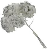 Mopec Verpakking met 12 knopen met 6 bloemen, met glitter, zilverkleurig, stof, wit, 4 x 8 x 5 cm