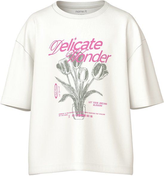 NAME IT Meisjes T-shirt met korte mouw - Maat 134/140 - Katoen - Offwhite