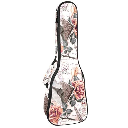 Mersov Tenor Ukulele Gigbag Waterdichte Ukelele Case Gewatteerde Rugzak, Geweldig voor Sopraan Concert (21/23/24") Eiffeltoren Parijs