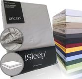 iSleep Perkal Topper Hoeslaken - 100% Perkal Katoen - Rondom Elastiek - Litsjumeaux - 180x200 cm - Zilver