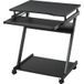 Bureau gain de place noir 60x48x73 cm avec tiroir à clavier escamotable, 4 roulettes et étagère inférieure