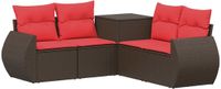 vidaXL Bankstel 2 zitplaatsen Bruin en rood Poly Rattan en Staal