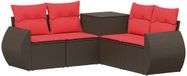 vidaXL Bankstel 2 zitplaatsen Bruin en rood Poly Rattan en Staal
