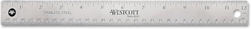 Westcott 10415 Metalen liniaal, onbreekbaar, cm- en inch-indeling met anti-slip kurk achterkant, 30 cm