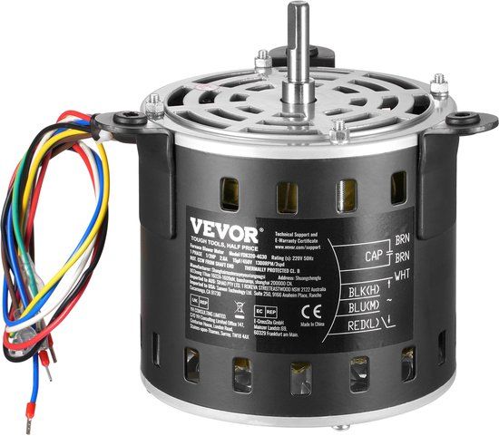 VEVOR 1/2 Pk Ventilatormotor 2,6a 1300/1100/800rpm 3 Versnellingen 15μf/450v Condensator