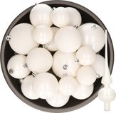 Decoris Kaemingk B.V. Kerstversiering kunststof kerstballen winter wit 6-8-10 cm pakket van 27x stuks - Met glazen glans piek van 26 cm