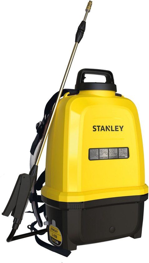 Stanley Druksproeier 16 L rug, rugsproeier tuin, drukspuit, elektrisch, heroplaadbare batterij lithium, telescopische lans, regelbare sproeikop, autonomie 2 h, max. 5 bar, 0.60 l/minuut, geel/zwart