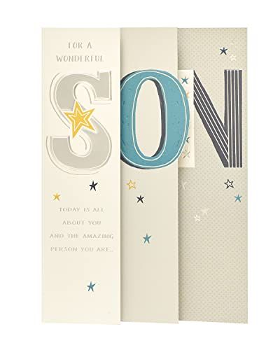 UK Greetings Birthday Card for Son - Special Fold Design, Black/Red/Green/Beige, 149mm x 229mm