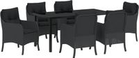 vidaXL Tuin Eettafel Set 7-delig Zwart Polyrattan