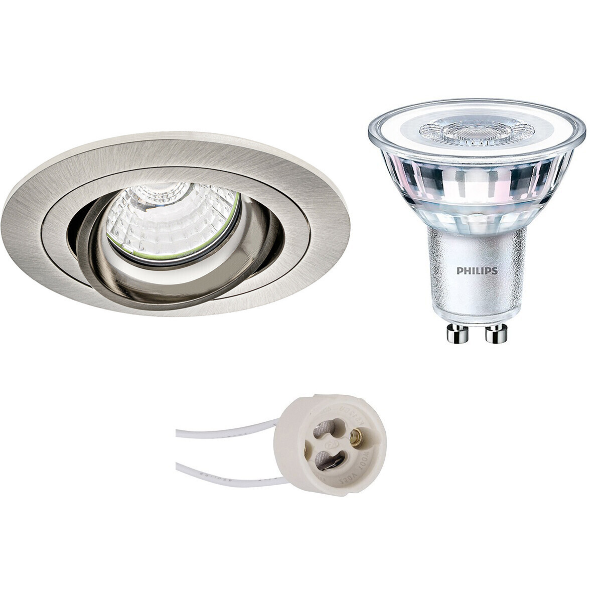 BES LED LED Spot Set - Pragmi Alpin Pro - GU10 Fitting - Inbouw Rond - Mat Nikkel - Kantelbaar - Ø92mm - Philips - CorePro 840 36D - 4W - Natuurlijk Wit 4000K - Dimbaar