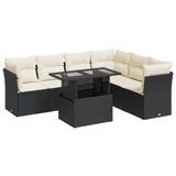 vidaXL 7-delige Loungeset met Kussens, Poly Rattan, Zwart