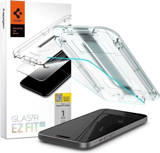 Spigen EZ Fit GLAS.tR (1-Pack) Geschikt voor Apple iPhone 15 Clear