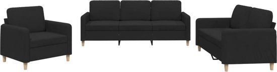 vidaXL 3-delige loungeset met kussens stof zwart