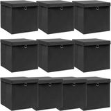 vidaXL Opbergboxen met deksel, 10 stuks, 32x32x32 cm, stof, zwart