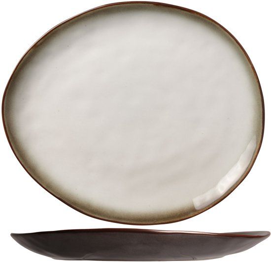 Cosy & Trendy Dinerbord Plato Mat Wit/Bruin 4 Stuks - 27 x 23 cm - Porselein