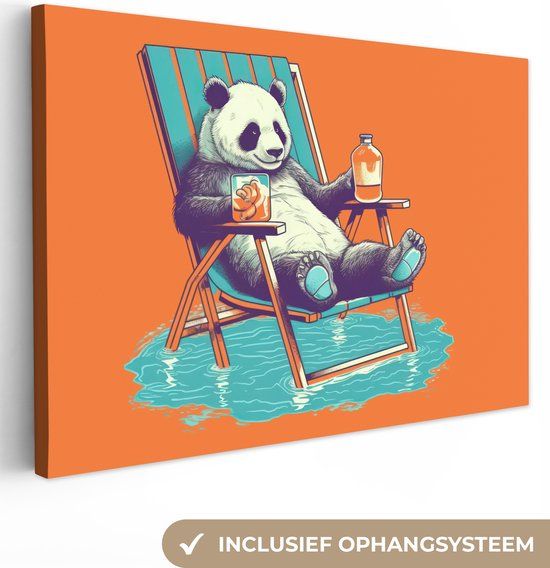 OneMillionCanvasses Canvas Schilderij 180x120 cm - Retro Panda - Wanddecoratie