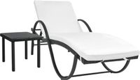 vidaXL Lit de jardin avec coussin et table poly rotin noir