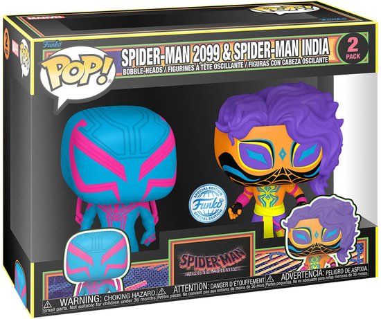 Funko Pop! Spider-Man: Across the Spider-Verse - Spider-Man 2099 & Spider-Man India Blacklight Exclusive