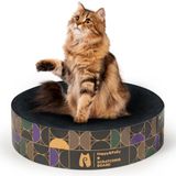 Happy&Polly Krabplank, rond, van kwaliteitskarton, 2-in-1, dubbelzijdig bruikbaar, krabmat, kat, speelgoed, natuurlijk materiaal voor slapen/spelen/krabben, zwart