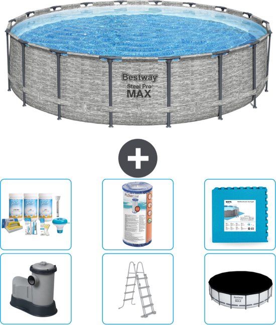 Bestway Steel Pro MAX Zwembad Rond - 549 x 122 cm - Grijs - Inclusief Accessoires