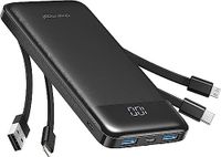 Charmast Powerbank, 10.000 mAh, met geïntegreerde kabels, USB C, draagbare | USB C draagbare oplader, 5 V/3 A powerbank led-display met 6 uitgangen en 3 ingangen voor iPhone Samsung Huawei Xiaomi