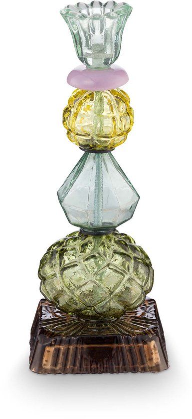 Pip Studio Kaarsenhouders - Beads - Kandelaar van Glas - Donkergroen - 23.5cm