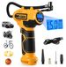 Compresseur d'air portable - Gonfleur de pneus sans fil - 150 PSI - 2 batteries - 4 adaptateurs de buse - Convient aux voitures et motos - DC - Jaune