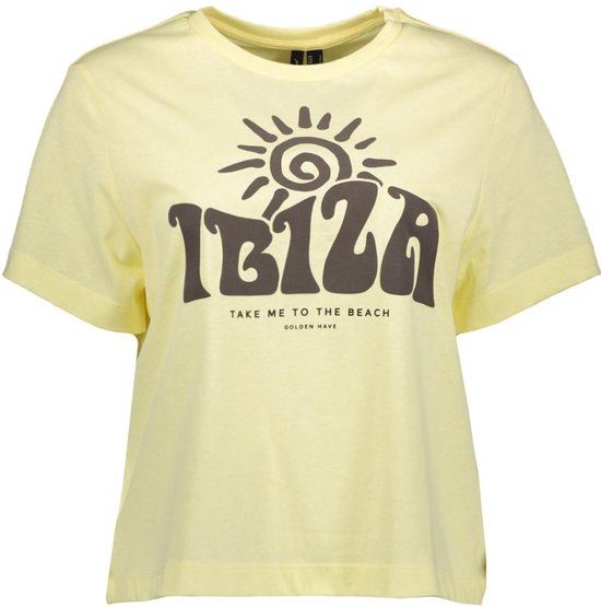 Vero Moda T-shirt Vmsolveig Ss O-neck Tee Exp 10352540 Pastel Yellow/toffee Ibiza Dames Maat - M