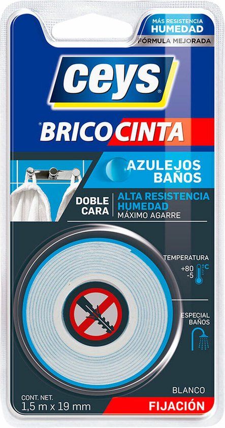 Ceys BricoCinta Dubbelzijdig Plakband - 1 cm x 1,5 m - Wit