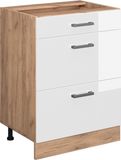Vicco R-Line Meuble bas de cuisine – 60 cm avec tiroirs, sans plan de travail Blanc Laqué brillant