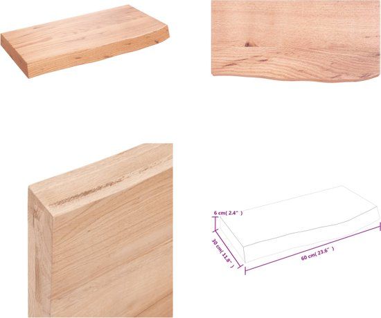 vidaXL Wandschap 60x30x6 cm Lichtbruin Massief Eikenhout