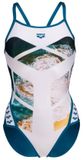 Arena Dames zwempak uit 1 stuk Planet Super Fly wit/multi-blauw cosmo