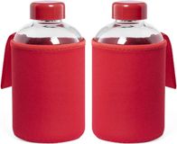 Merkloos / Sans marque Glazen waterfles/drinkfles softshell bescherm hoes - 2x - rood - 600 ml - Sportfles - Bidon - bpa vrij