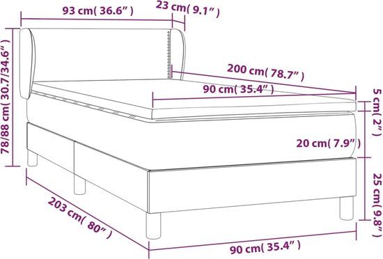 vidaXL Boxspring met matras stof donkergrijs 90x200 cm