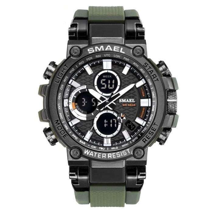 SMAEL SMAEL Militair Sport Horloge met Digitale Wijzerplaten voor Heren - Multifunctioneel Polshorloge Schokbestendig 5 Bar Waterdicht Legergroen