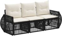 vidaXL Tuinbank - Set - 3 zitplaatsen - Zwart en Crèmewit - Polyrattan