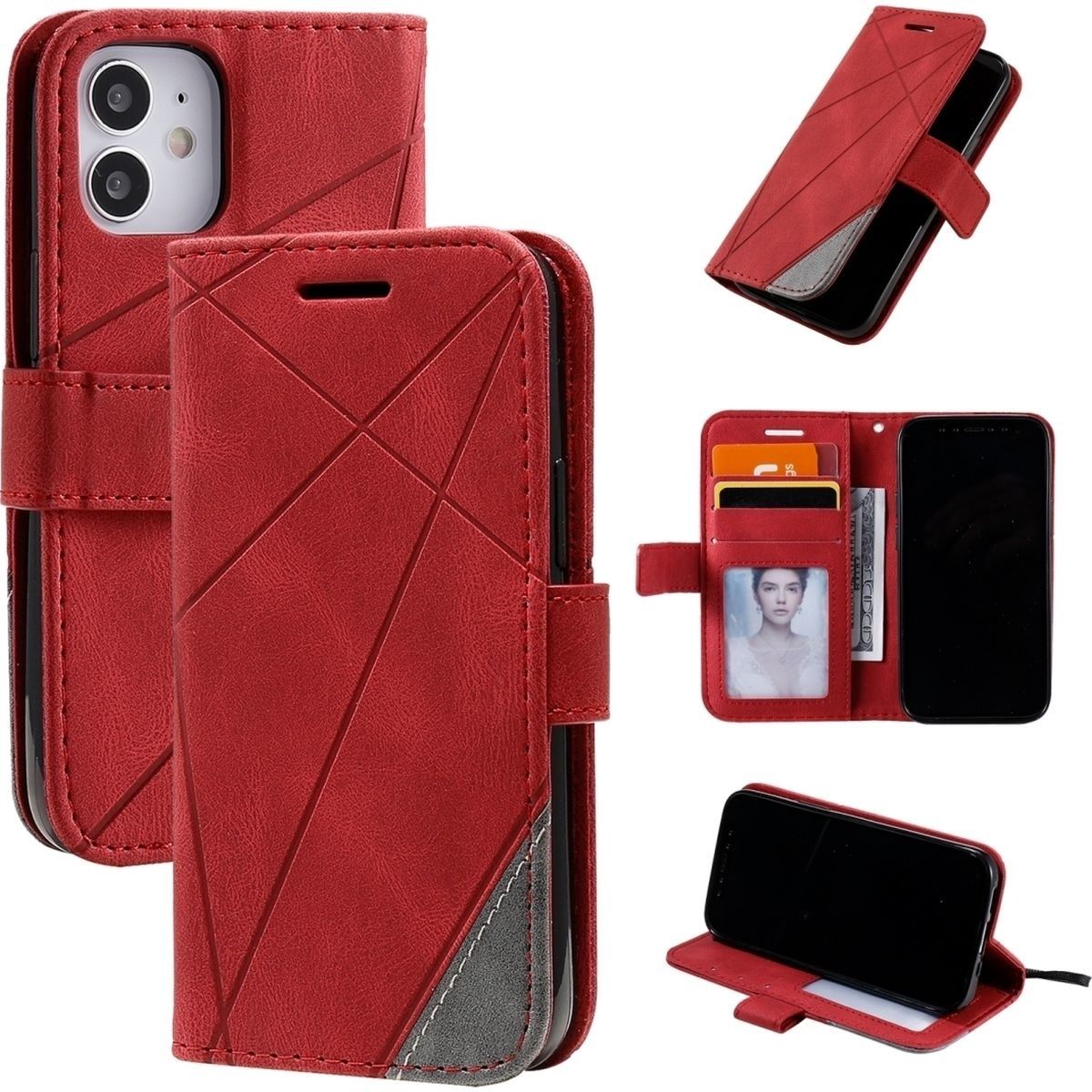 JVS Products X / 10 Hoesje Bookcase - Leer - Rood - Apple iPhone X / 10