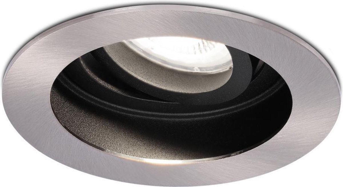 HOFTRONIC Mesa - Kantelbare inbouwspot - LED - Rond zaagmaat 90mm - RVS - Dimbaar - 5 Watt - 350 lumen - 230V - 6400K Daglicht wit - Verwisselbare GU10 - Plafondspots - Inbouwspot voor binnen -