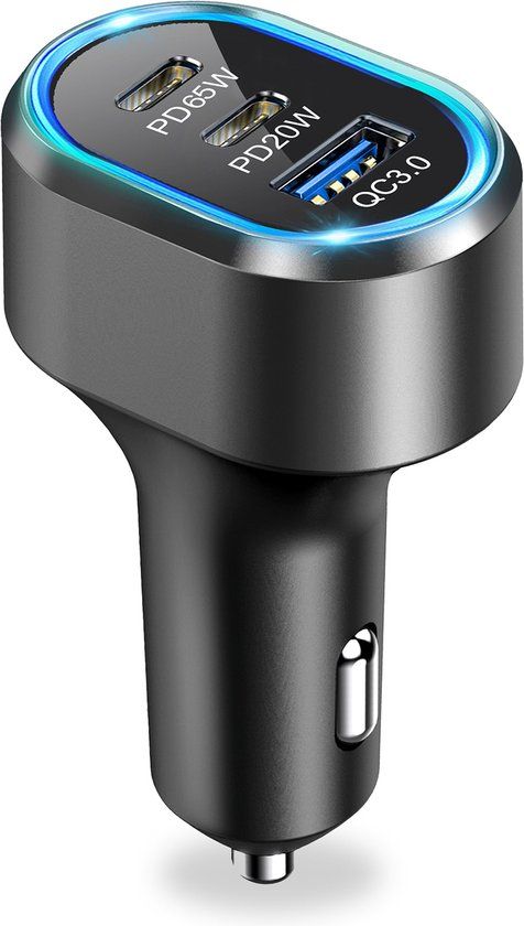 Caliber Autolader - Snellader - Autolader USB C - 12V USB Autolader - USB QC3.0 18W & USB C 65W & USB C 20W - Ook geschikt voor laptops en tablets - 103 Watt - 12/24Volt (PS27)