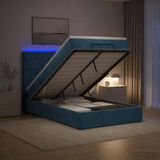 vidaXL Ottomaans Bed met Matras en LED Donkerblauw 120 x 200 cm
