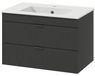 Meuble mural pour salle de bain - Meuble bas pour lavabo avec vasque en céramique - Tiroirs avec fermeture douce - Fabriqué en MDF et céramique - Noir