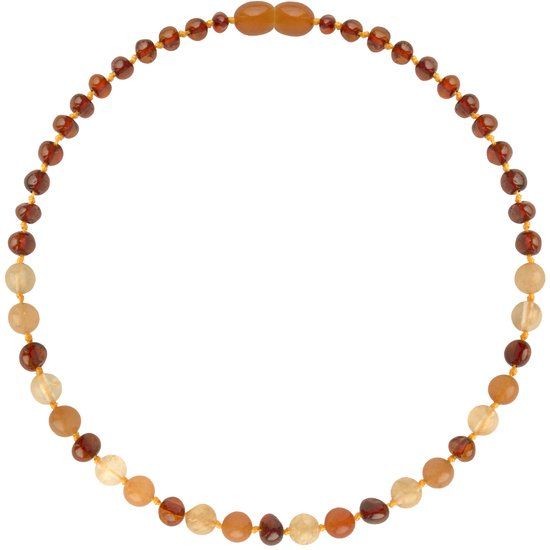 Wild Sun Barnsteen Ketting - Baltische Barnsteen - 45 cm - Cognac / Aventurijn