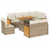 VidaXL 9-delige Loungeset met kussens, poly rattan, acacia, beige